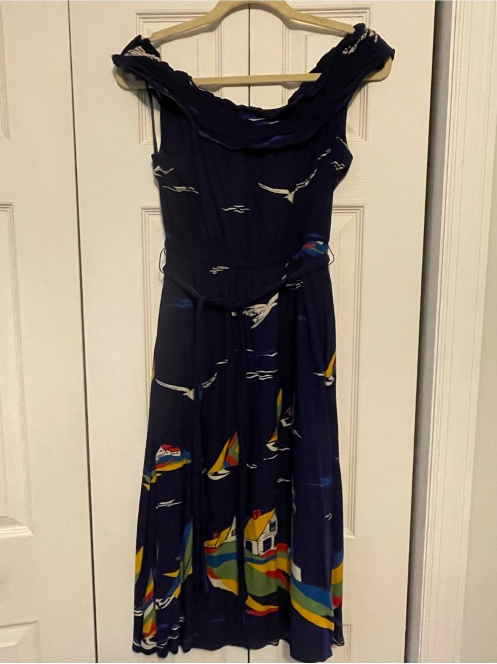Anthropologie navy midi dress with nautical motif